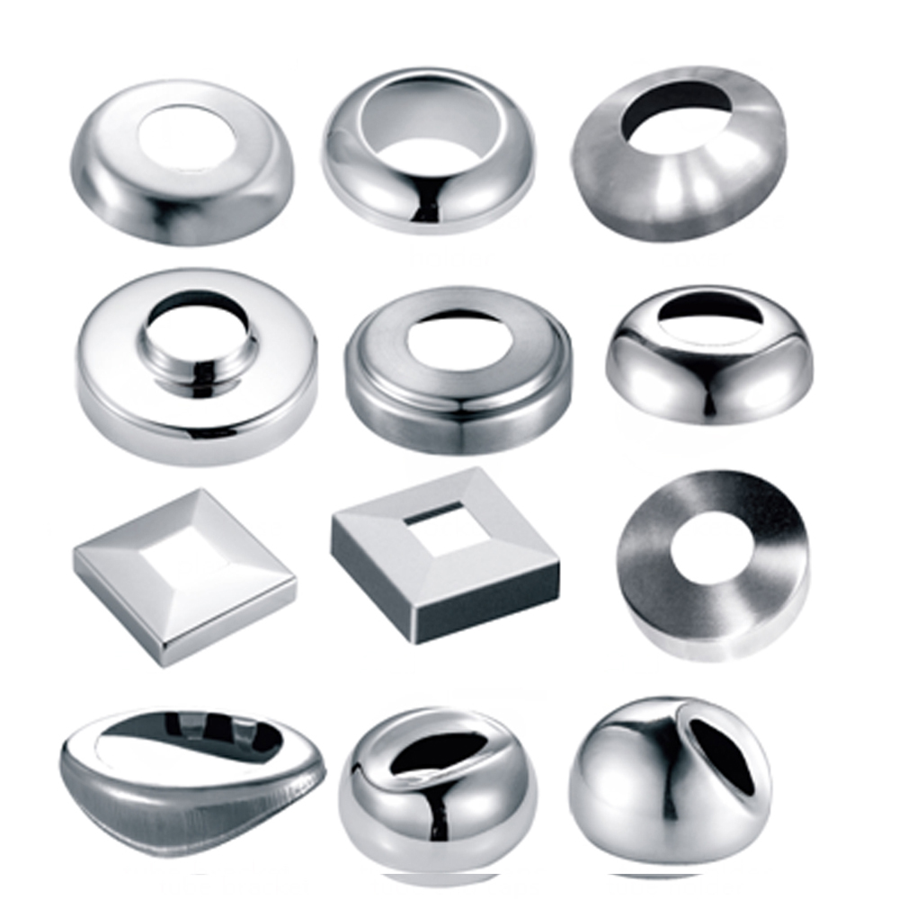304 316 Stainless Steel Modern Handrail Fittings Satin Finish Balustrade Railing Post Floor Mounted Base Plate Flange Deck Wall