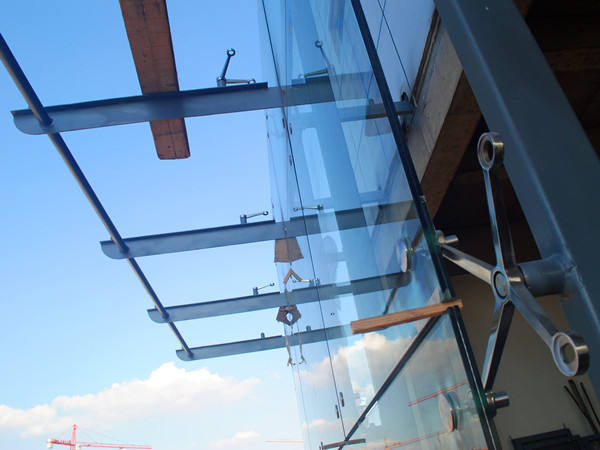 Point-Fix Glass Curtain Wall Stainless Steel 4 Ways Spider System Satin Mirror Finish Glass Canopy